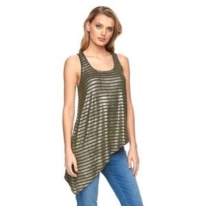 Juicy Couture Women's Gold Metallic Striped Asymmetrical Tank Top Size Large